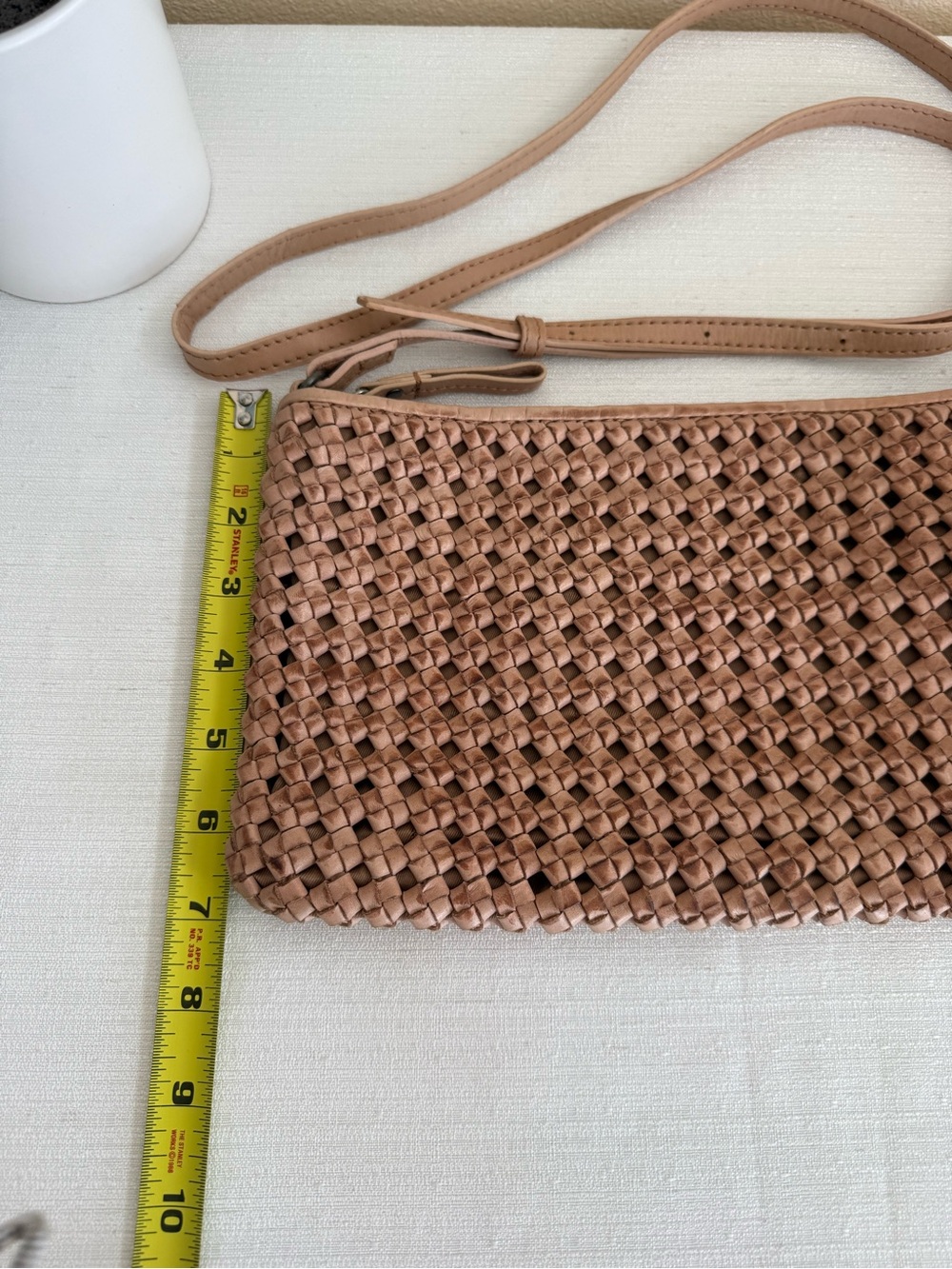 Woven Leather Crossbody Bag in Light Brown - Picture 3 of 7